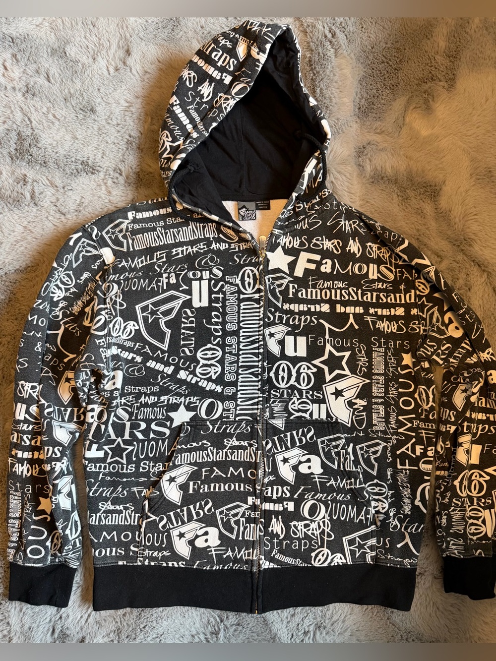 Famous Stars & Straps Black & White Graphic Zip Hoodie